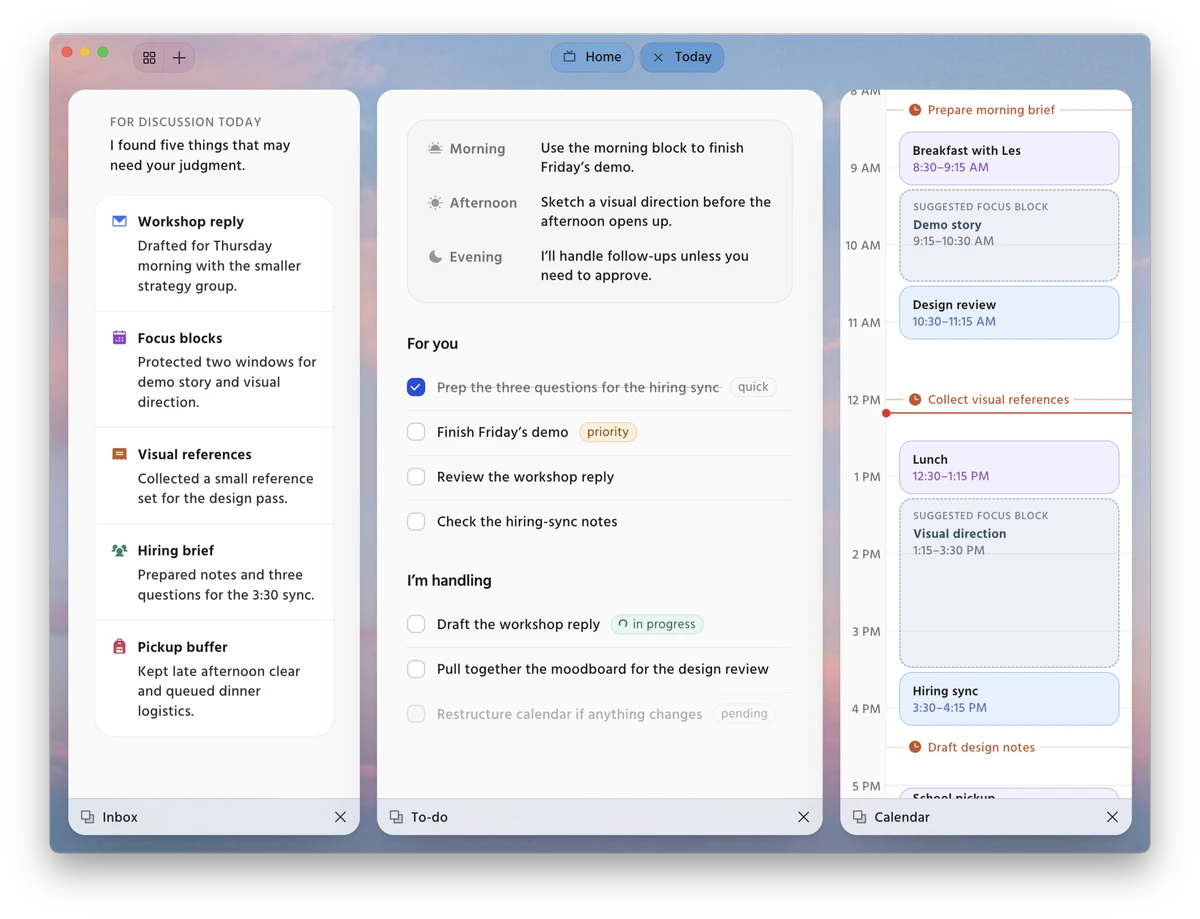 A TV screen set up for agent-assisted personal productivity